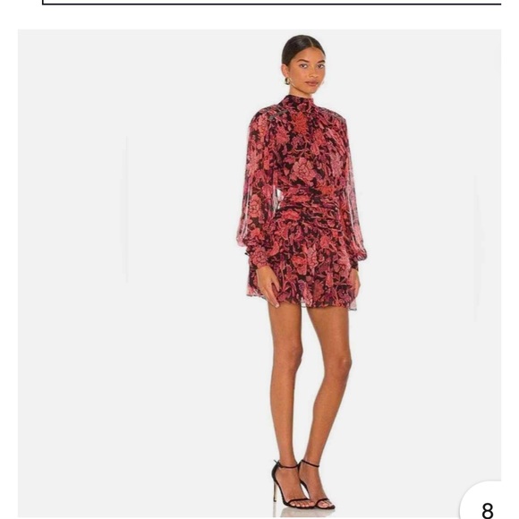 Hemant & Nandita Crimson mini floral v neck front bow dress SMALL - Picture 4 of 15